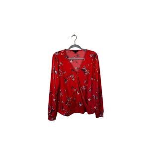 Banana Republic Red Floral Long Sleeve Blouse Size Large